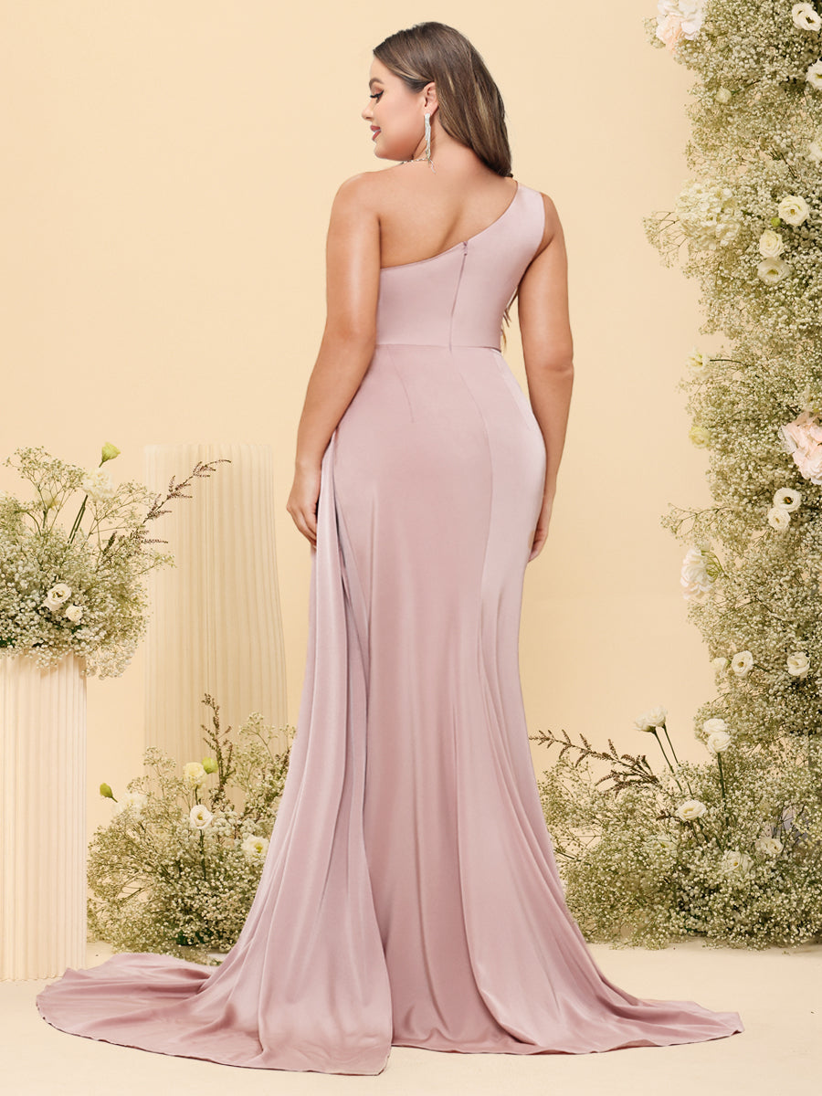 Sheath/Column One-Shoulder Sweetheart Long Formal Plus Size Dresses with Split Side