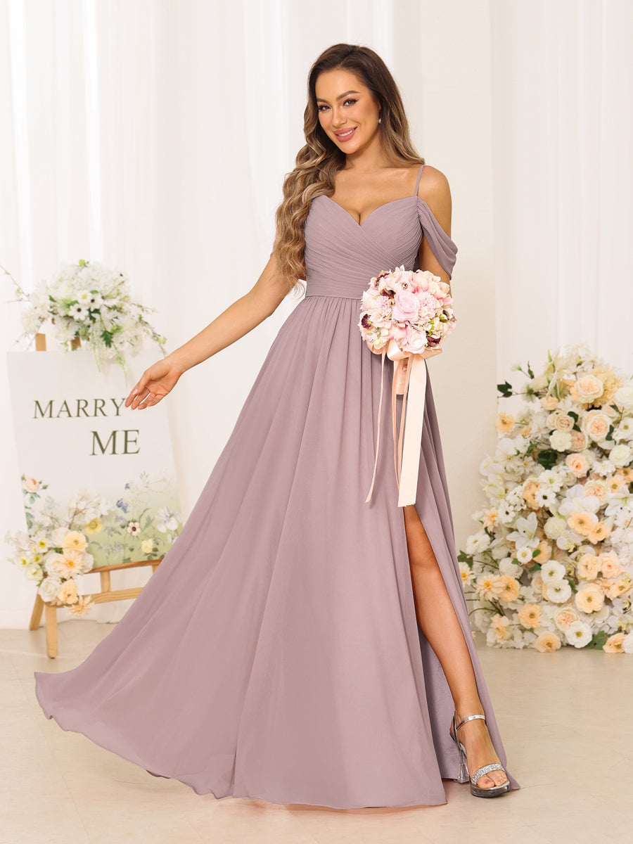 A-Line/Princess Spaghetti Straps Long Bridesmaid Dresses With Split Side