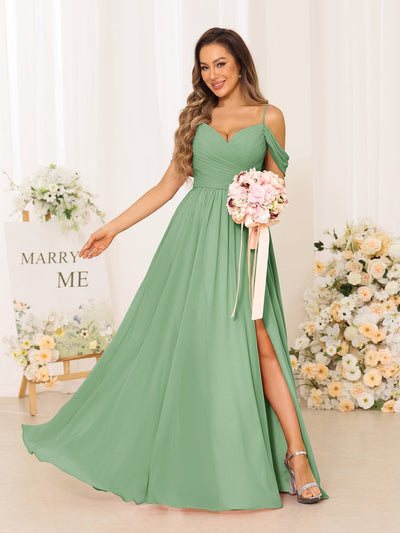 A-Line/Princess Spaghetti Straps Long Bridesmaid Dresses With Split Side