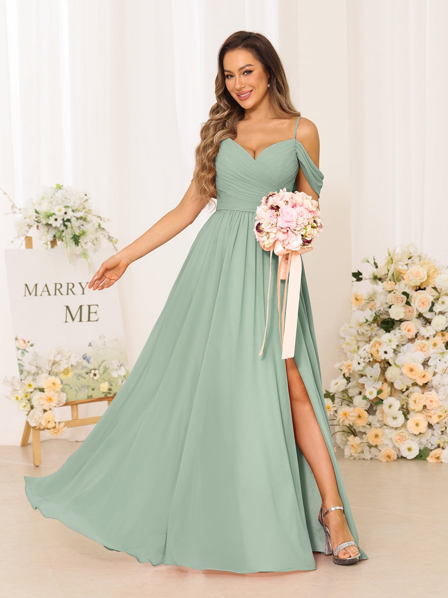 A-Line/Princess Spaghetti Straps Long Bridesmaid Dresses With Split Side