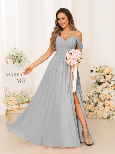 A-Line/Princess Spaghetti Straps Long Bridesmaid Dresses With Split Side