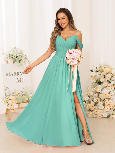 A-Line/Princess Spaghetti Straps Long Bridesmaid Dresses With Split Side