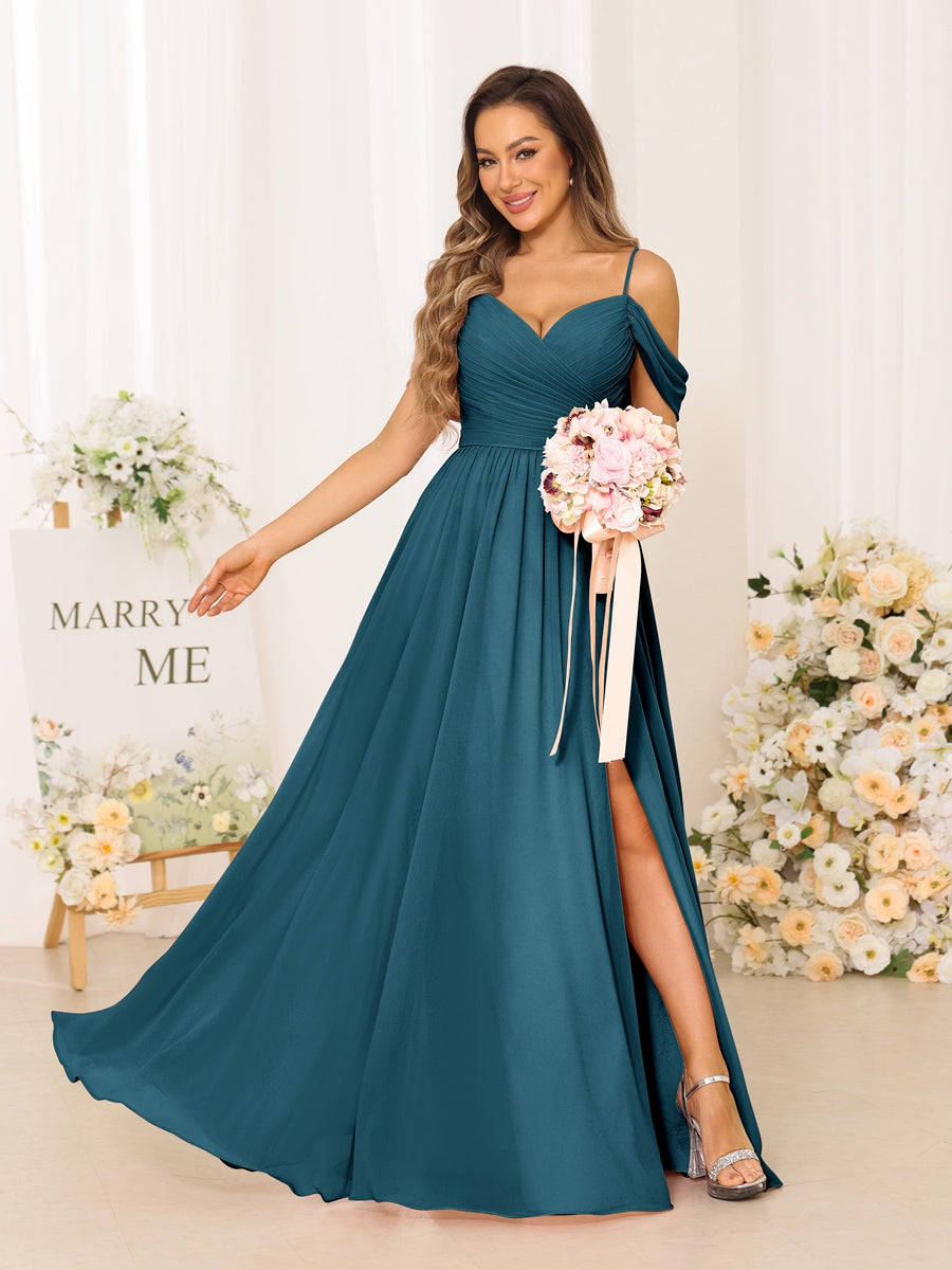 A-Line/Princess Spaghetti Straps Long Bridesmaid Dresses With Split Side