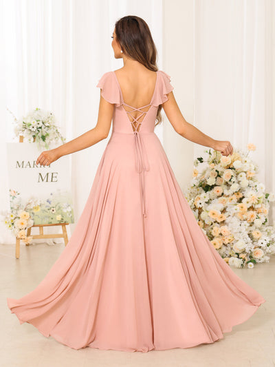 A-Line/Princess V-Neck Floor Length Bridesmaid Dresses With Split Side