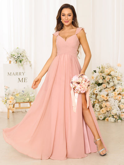 A-Line/Princess V-Neck Floor Length Bridesmaid Dresses With Split Side