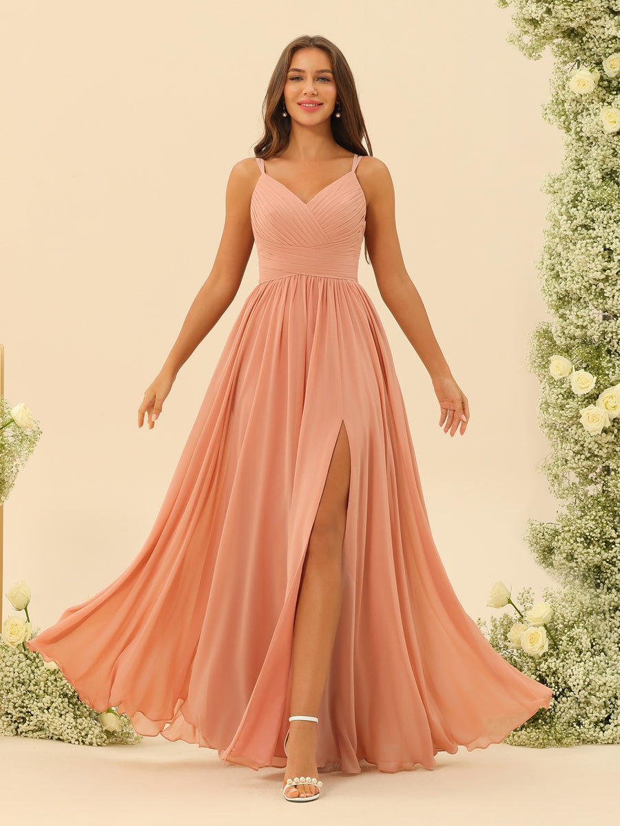 A-Line/Princess Floor-Length Spaghetti Straps Ruffles Bridesmaid Dresses