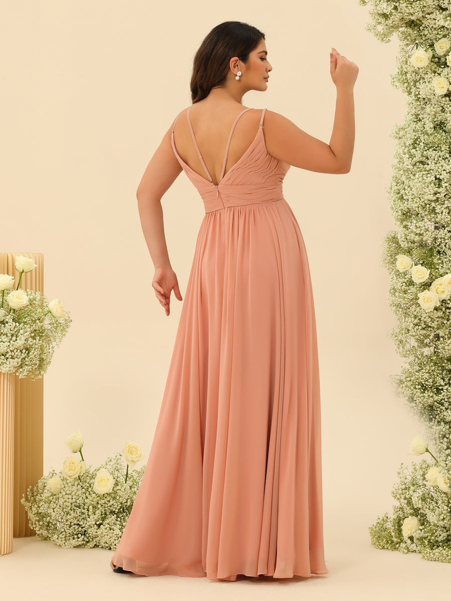 A-Line/Princess Floor-Length Spaghetti Straps Ruffles Plus Size Bridesmaid Dresses