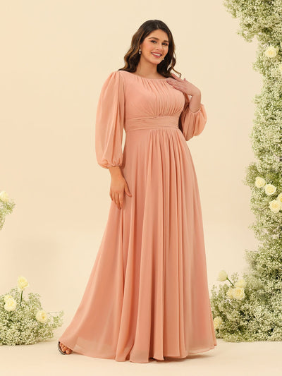 A-Line/Princess Floor-Length Long Sleeves Plus Size Bridesmaid Dresses With Sash