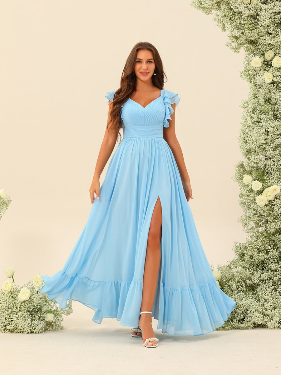 A-Line/Princess Ankle-Length Sleeveless Bridesmaid Dresses With Ruffles