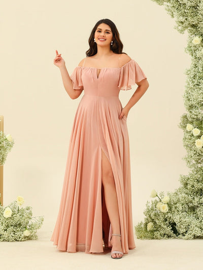 A-Line/Princess Floor-Length Off-the-Shoulder Plus Size Bridesmaid Dresses