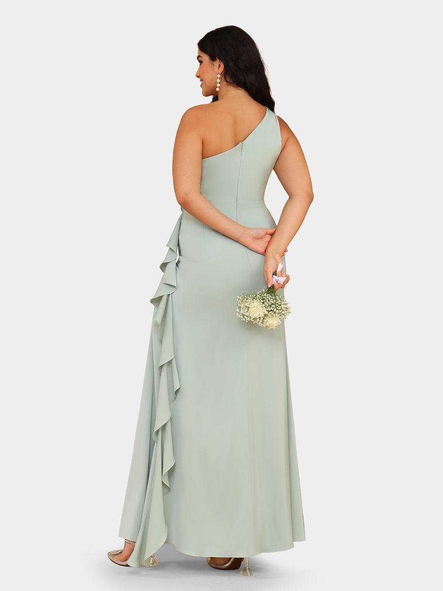 Sheath/Column One-Shoulder Sleeveless Evening Dresses with Ruffles