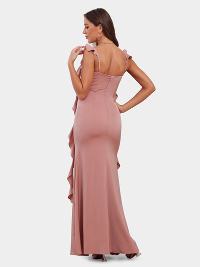 Sheath/Column Scoop Sleeveless Evening Dresses with Watteau Train