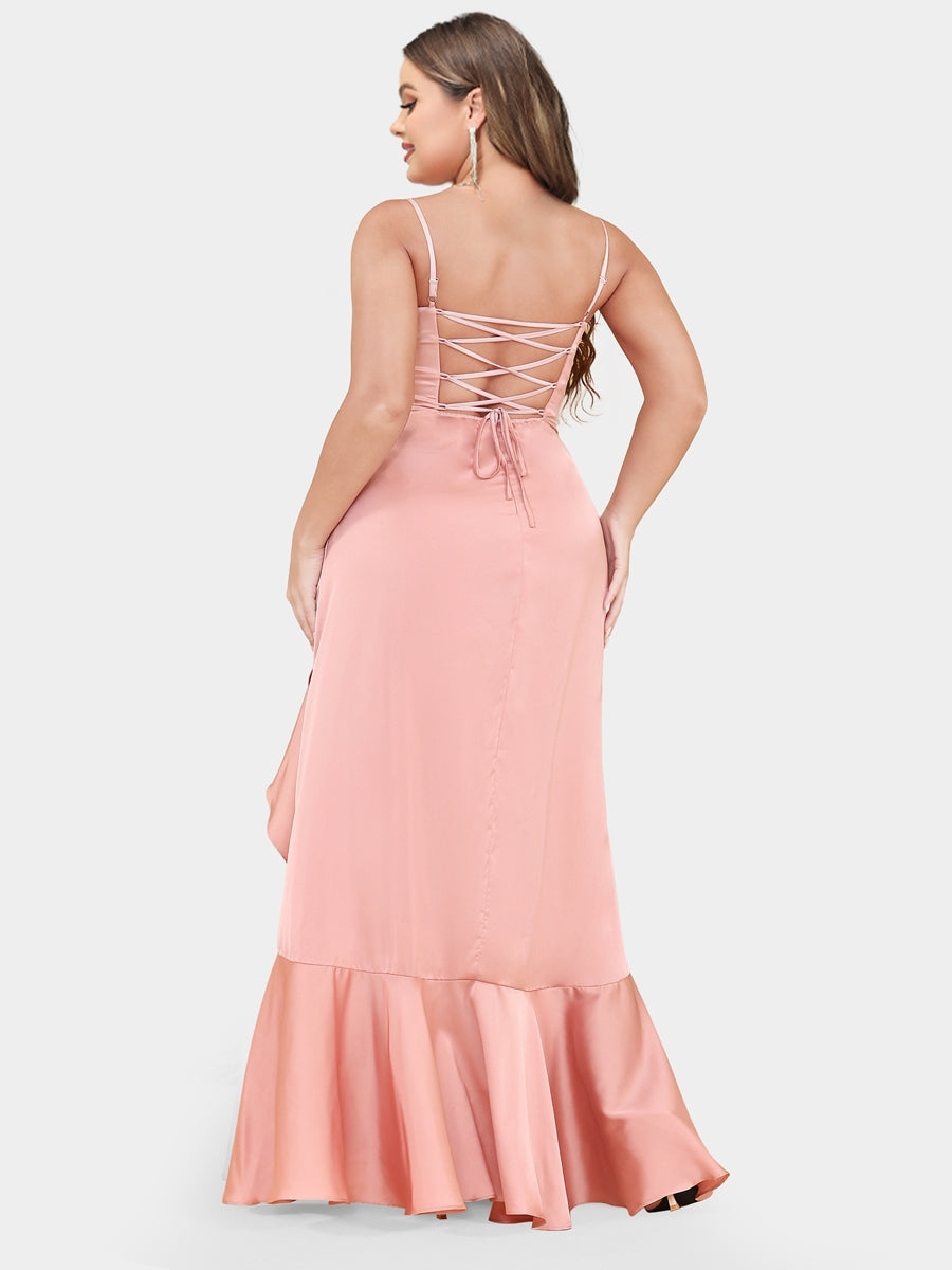 A-Line/Princess Spaghetti Straps Sleeveless Plus Size Evening Dresses with Ruffles