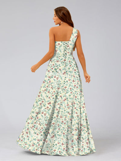 A-Line/Princess One-Shoulder Sleeveless Ruched Floral Bridesmaid Dresses