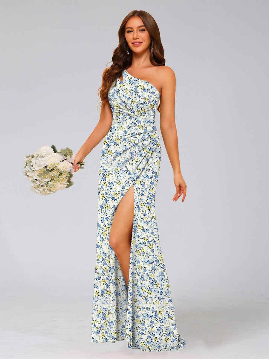 Trumpet/Mermaid One-Shoulder Sleeveless Split Side Floral Bridesmaid Dresses