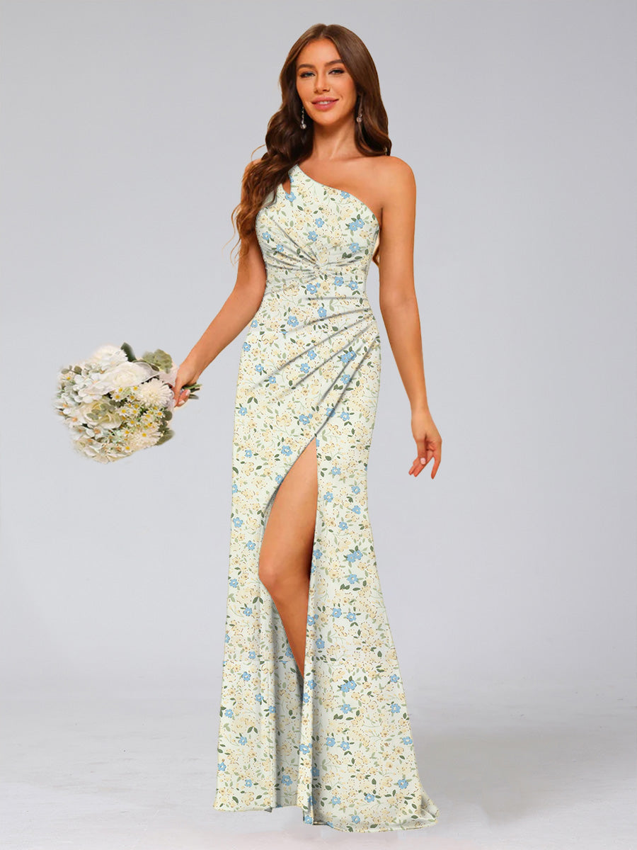 Trumpet/Mermaid One-Shoulder Sleeveless Split Side Floral Bridesmaid Dresses