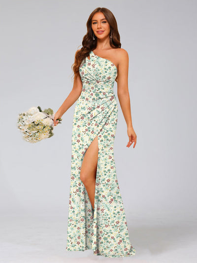 Trumpet/Mermaid One-Shoulder Sleeveless Split Side Floral Bridesmaid Dresses