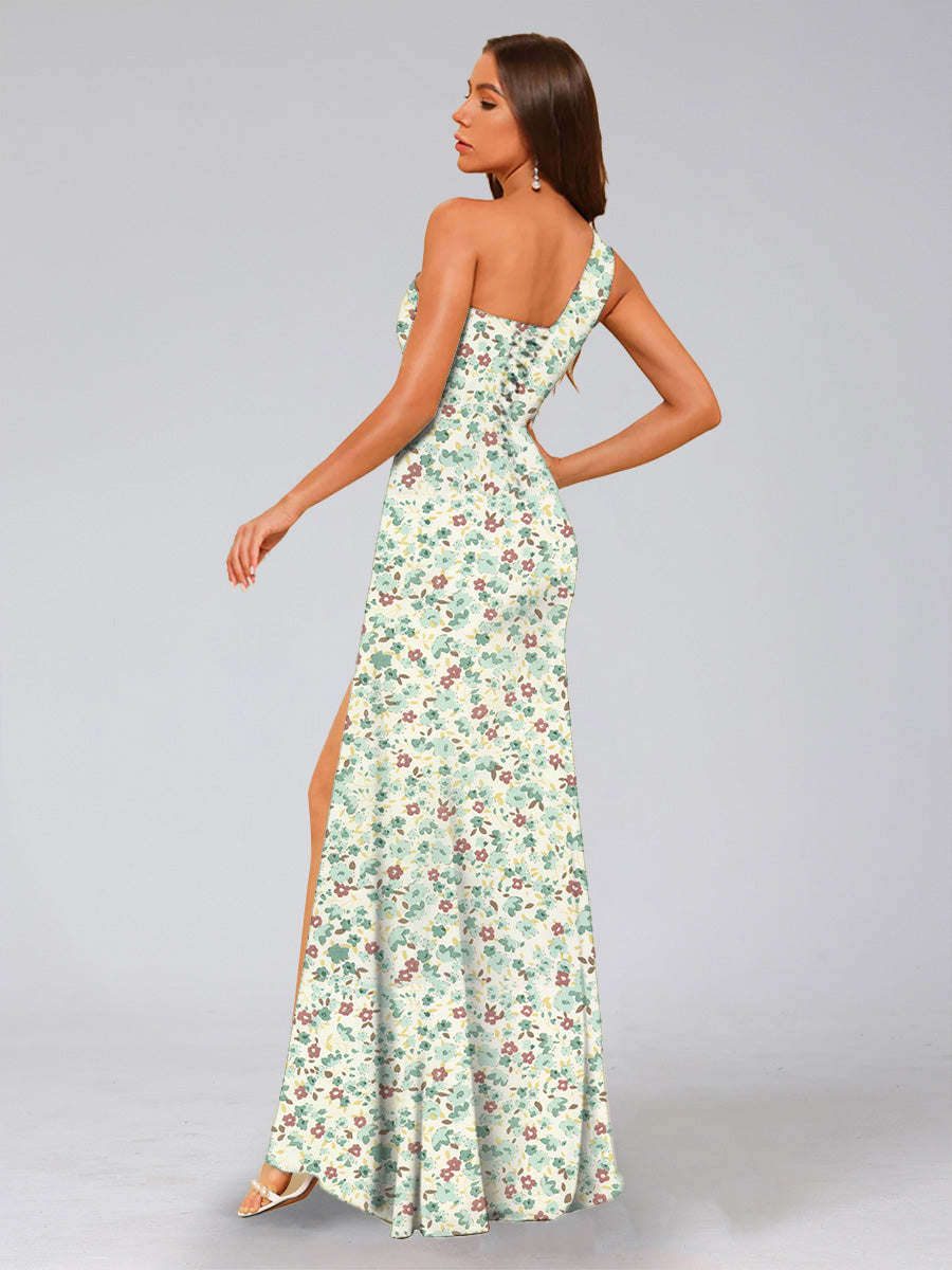 Trumpet/Mermaid One-Shoulder Sleeveless Split Side Floral Bridesmaid Dresses