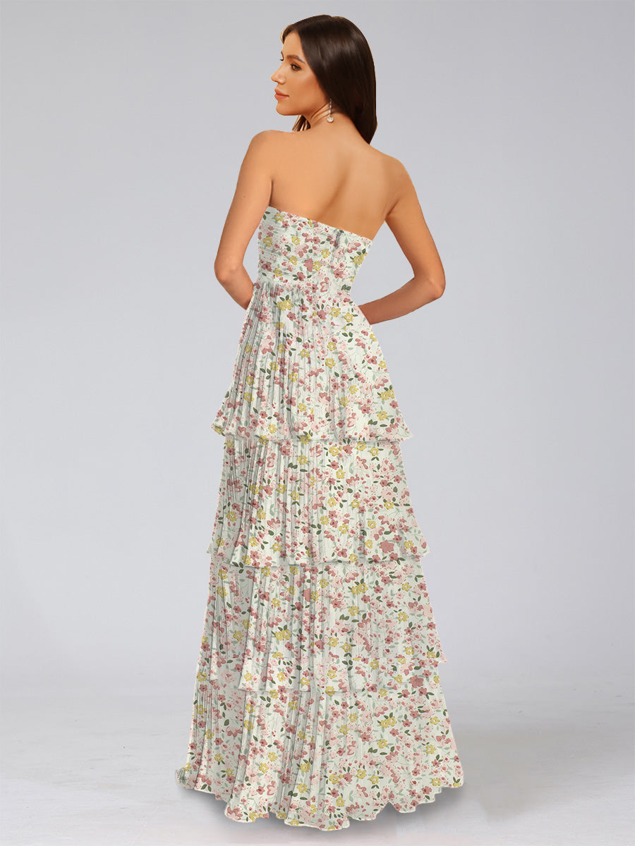 Sheath/Column Strapless Sleeveless Tiered Floral Bridesmaid Dresses