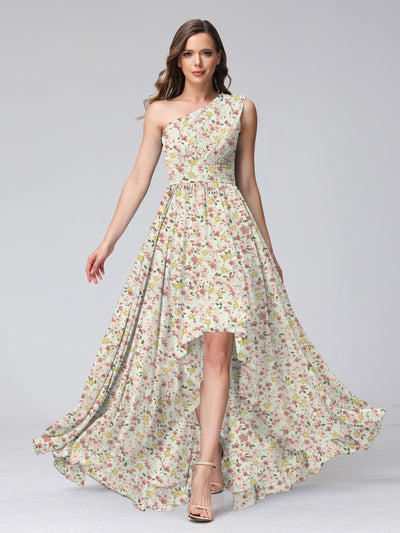 A-Line/Princess One-Shoulder Sleeveless Ruched Floral Bridesmaid Dresses