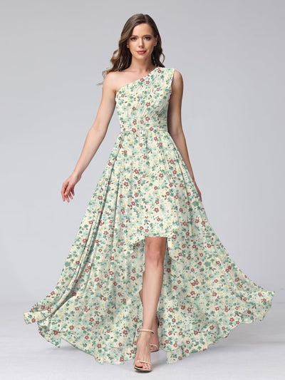 A-Line/Princess One-Shoulder Sleeveless Ruched Floral Bridesmaid Dresses