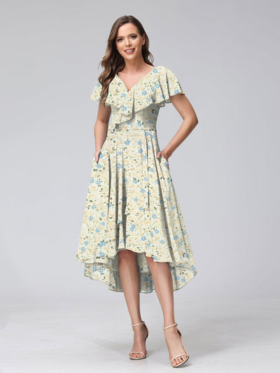 A-Line/Princess V-Neck Short Sleeves Ruffles Floral Bridesmaid Dresses