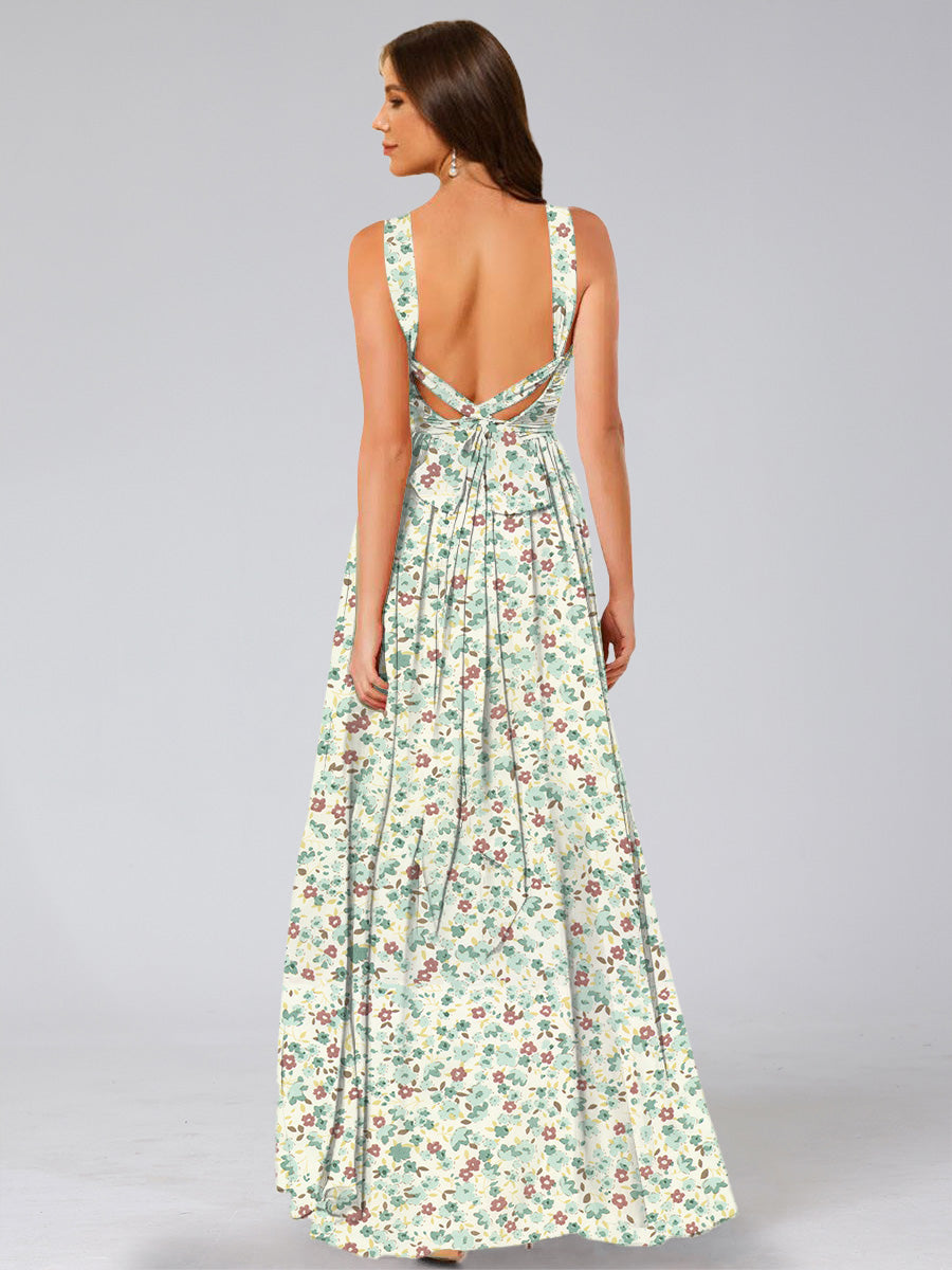 A-Line/Princess Halter Sleeveless Split Side Floral Bridesmaid Dresses