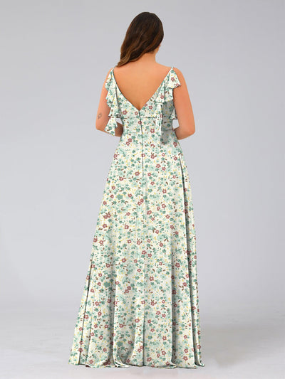 A-Line/Princess V-Neck Sleeveless Ruffles Floral Bridesmaid Dresses