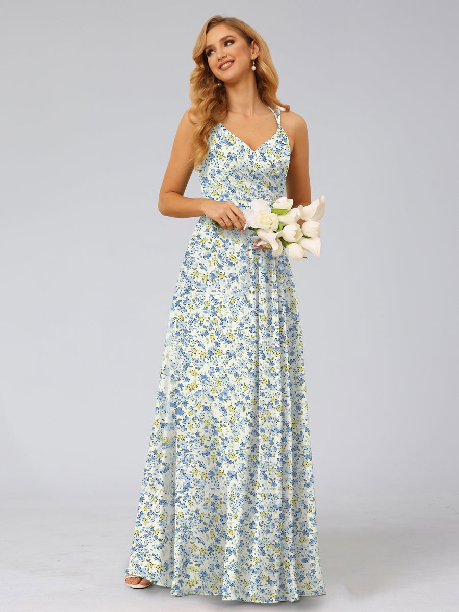 A-Line/Princess Halter Sleeveless Ruched Floral Bridesmaid Dresses