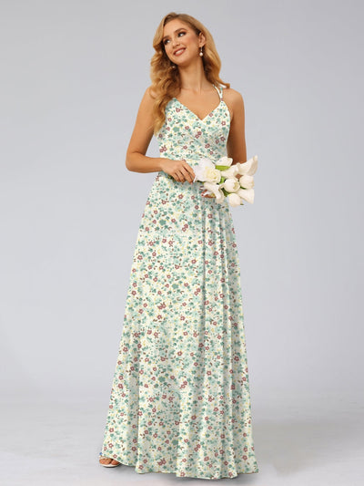 A-Line/Princess Halter Sleeveless Ruched Floral Bridesmaid Dresses