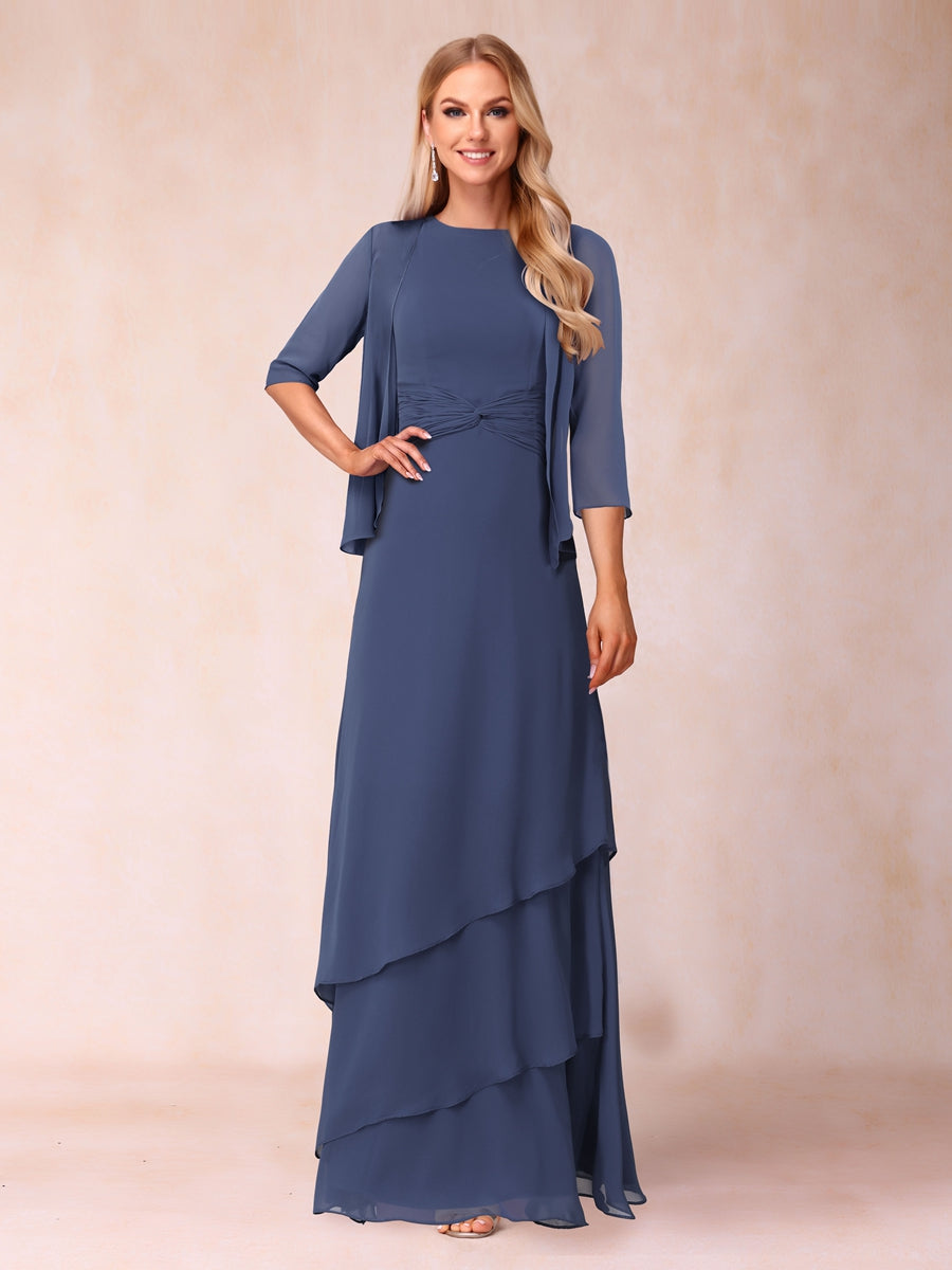 A-Line/Princess Scoop Ruched Floor-Length Mother of the Bride Dresses with Ruffles & Jacket