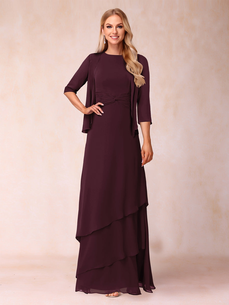 A-Line/Princess Scoop Ruched Floor-Length Mother of the Bride Dresses with Ruffles & Jacket