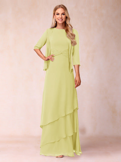 A-Line/Princess Scoop Ruched Floor-Length Mother of the Bride Dresses with Ruffles & Jacket