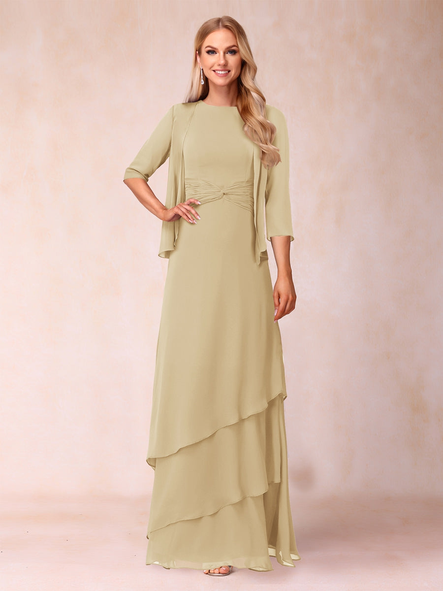 A-Line/Princess Scoop Ruched Floor-Length Mother of the Bride Dresses with Ruffles & Jacket