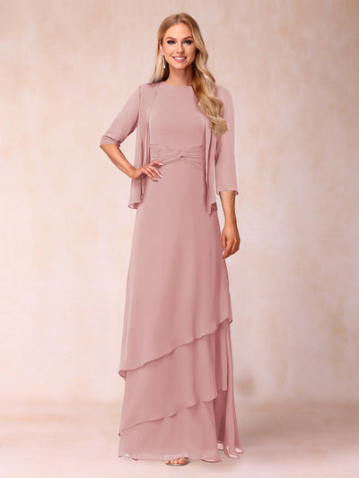 A-Line/Princess Scoop Ruched Floor-Length Mother of the Bride Dresses with Ruffles & Jacket