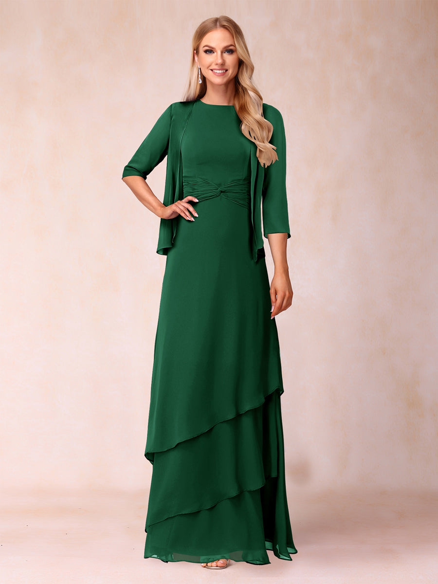 A-Line/Princess Scoop Ruched Floor-Length Mother of the Bride Dresses with Ruffles & Jacket