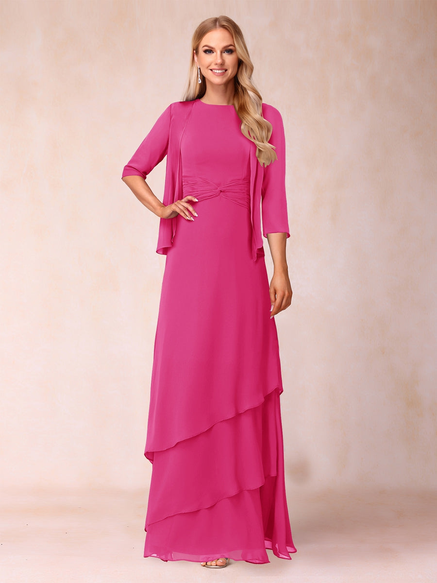 A-Line/Princess Scoop Ruched Floor-Length Mother of the Bride Dresses with Ruffles & Jacket