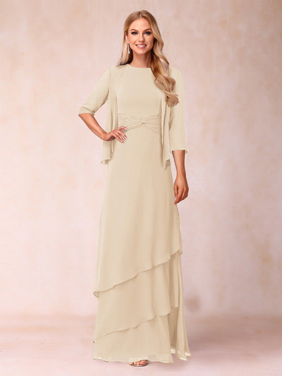 A-Line/Princess Scoop Ruched Floor-Length Mother of the Bride Dresses with Ruffles & Jacket