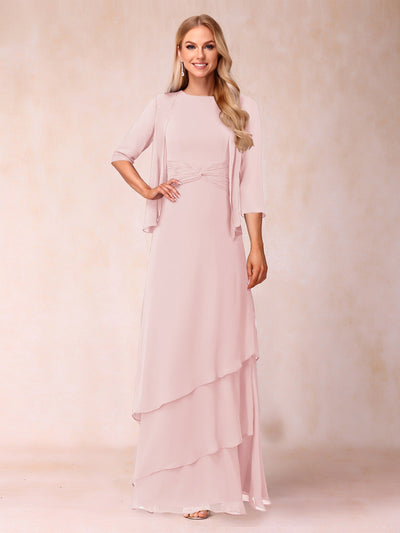 A-Line/Princess Scoop Ruched Floor-Length Mother of the Bride Dresses with Ruffles & Jacket