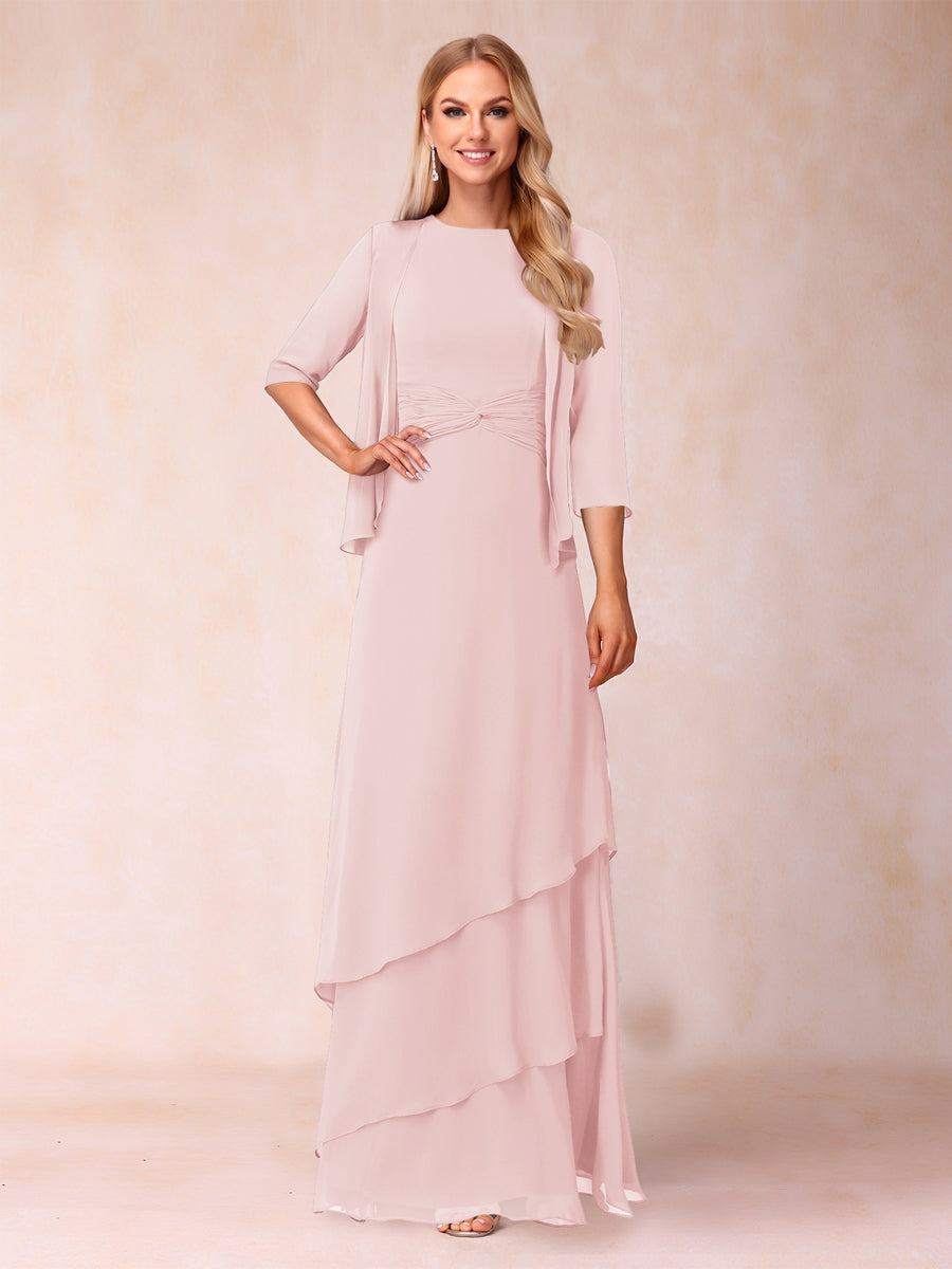 A-Line/Princess Scoop Ruched Floor-Length Mother of the Bride Dresses with Ruffles & Jacket