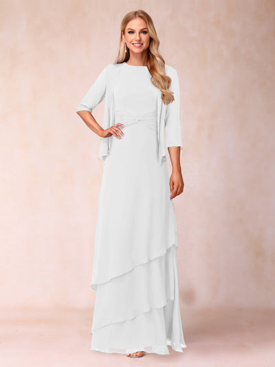 A-Line/Princess Scoop Ruched Floor-Length Mother of the Bride Dresses with Ruffles & Jacket