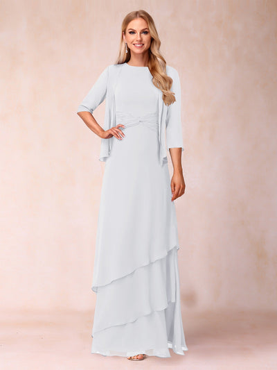 A-Line/Princess Scoop Ruched Floor-Length Mother of the Bride Dresses with Ruffles & Jacket