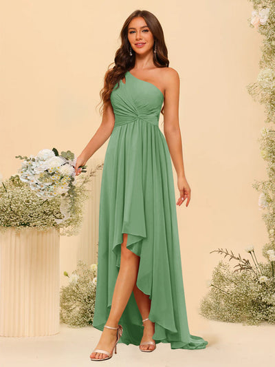 A-line/Princess One-The-Shoulder Asymmetrical Long Bridesmaid dresses