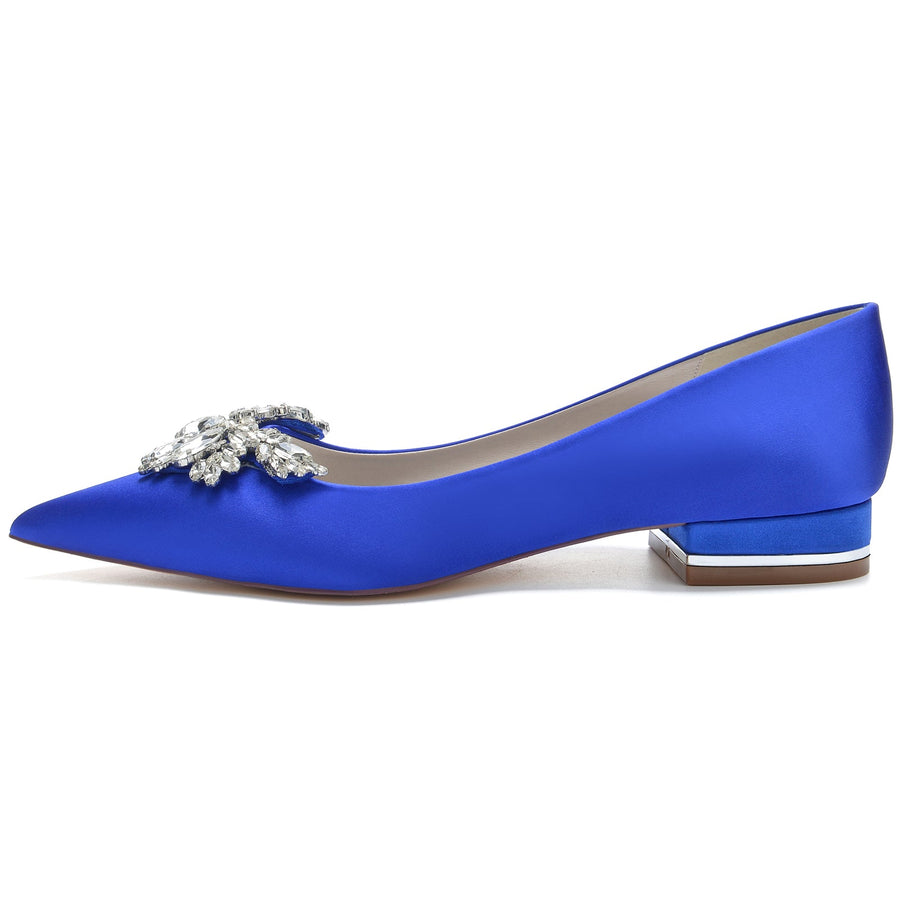 Women's Silk Satin With Rhinestone Closed Toe Flat Heel Party Shoes