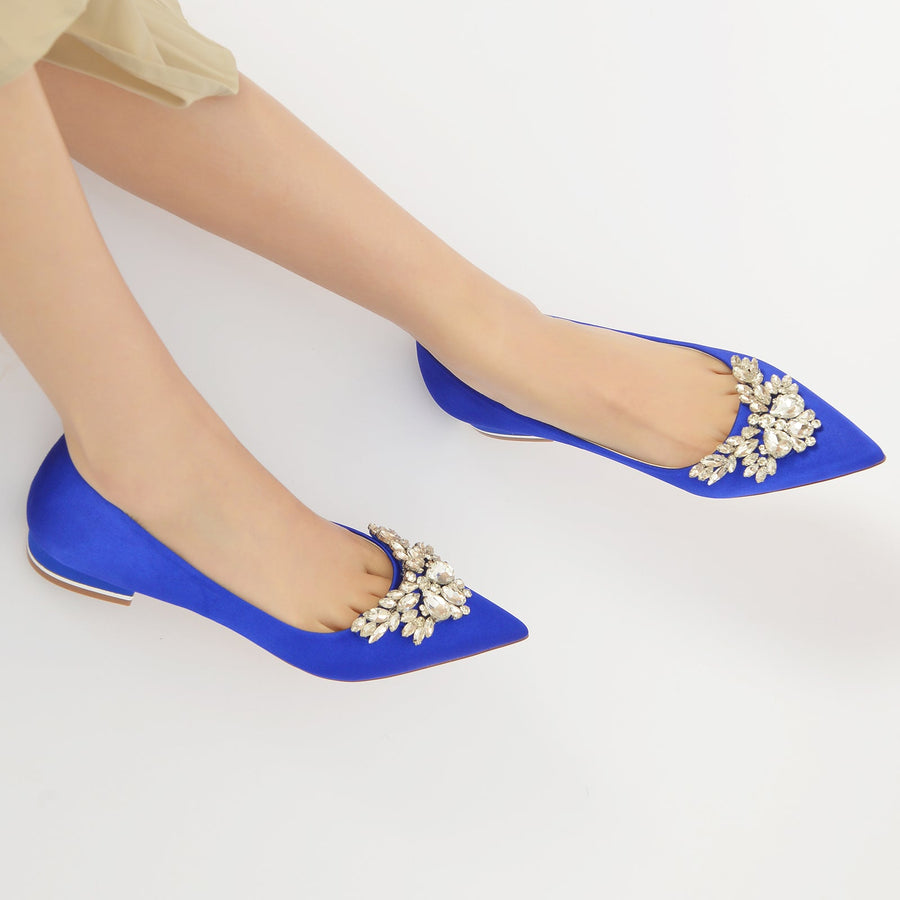 Women's Silk Satin With Rhinestone Closed Toe Flat Heel Party Shoes