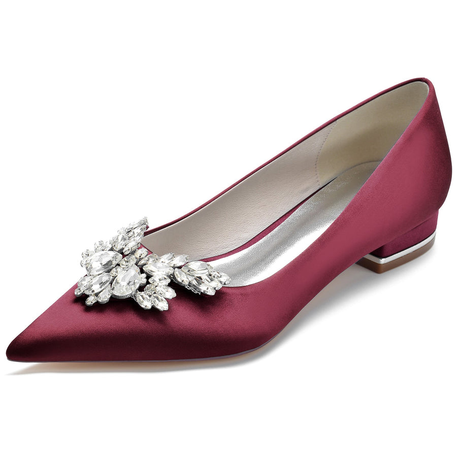 Women's Silk Satin With Rhinestone Closed Toe Flat Heel Party Shoes