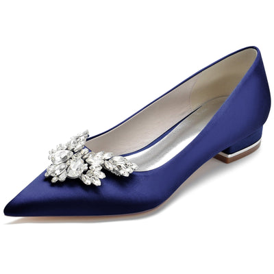 Women's Silk Satin With Rhinestone Closed Toe Flat Heel Party Shoes