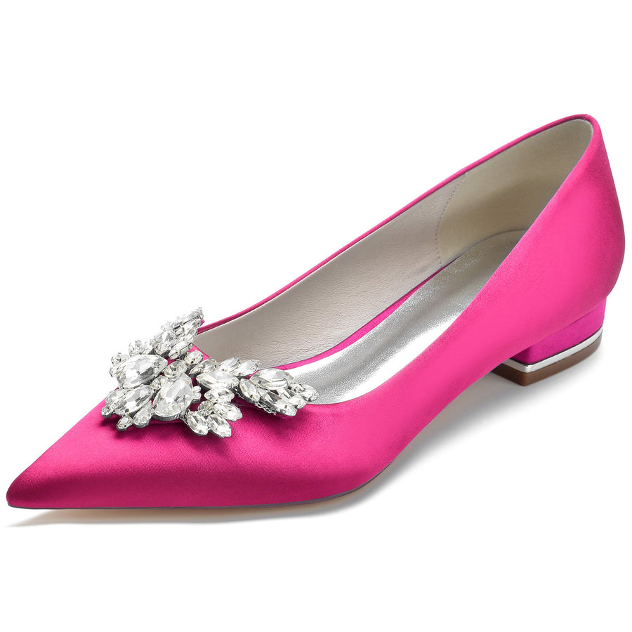 Women's Silk Satin With Rhinestone Closed Toe Flat Heel Party Shoes