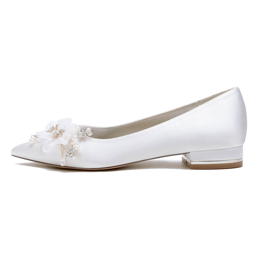 Women's Silk Satin With Flower Closed Toe Flat Heel Party Shoes