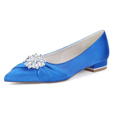 Women's Silk Satin Closed Toe With Rhinestone Flat Heel Wedding Shoes